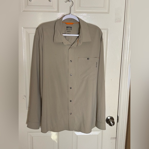 Men's Orvis Button Down XL Tan Brown Long Sleeve Polyester, And Spandex Shirt - Picture 9 of 9